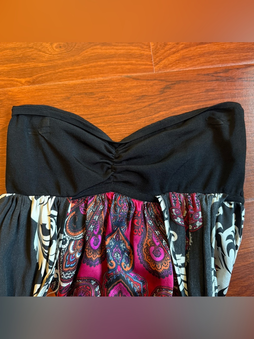 bebe Y2K Silk Paisley Halter Top Small Black Pink Ruched Bust - Picture 6 of 6